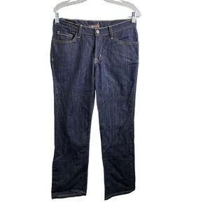 XCVI Womens Dark Blue Denim‎ Gold Stitched Five Pocket Straight Leg Jeans Size M